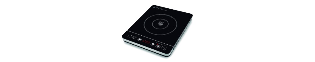 Cocina Portátil Vitrocerámica 2 Fuegos 19 - 16,5 cm, Termostato Regulable,  Apagado Automático, MPM, Negro, 2000, MKE-21